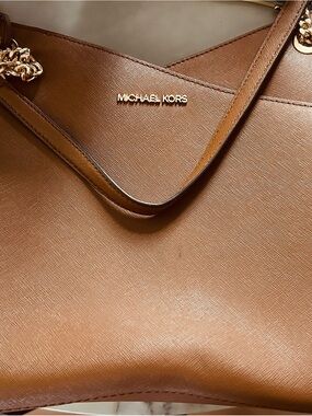 Michael Kors Caramel Brown Saffiano Tote with Gold Hardware